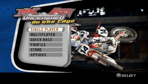 MX vs. ATV: On the Edge title screen for PSP